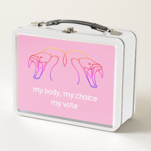 Snake heads  fangs my body my choice my vote metal lunch box