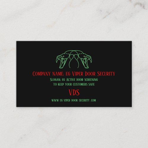 Snake Heads Logo, Fangs Bared - Door Security Business Card
