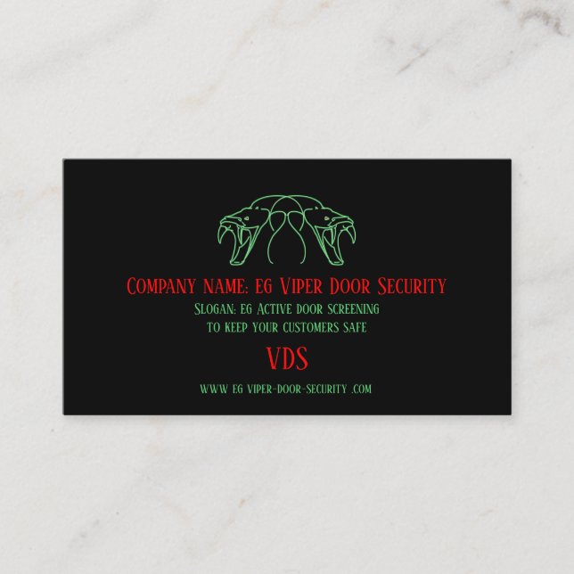 Snake Heads Logo, Fangs Bared - Door Security Business Card (Front)