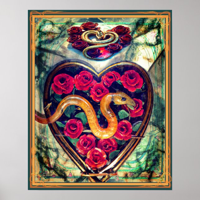 Snake, Heart and Roses Poster (Front)