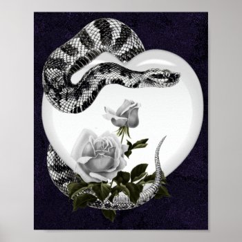 Snake Heart Gothic Valentine's White Rose Poster by Cosmic_Crow_Designs at Zazzle