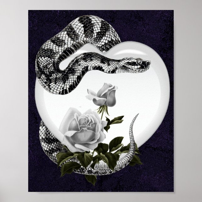 Snake Heart Gothic Valentine's White Rose Poster (Front)