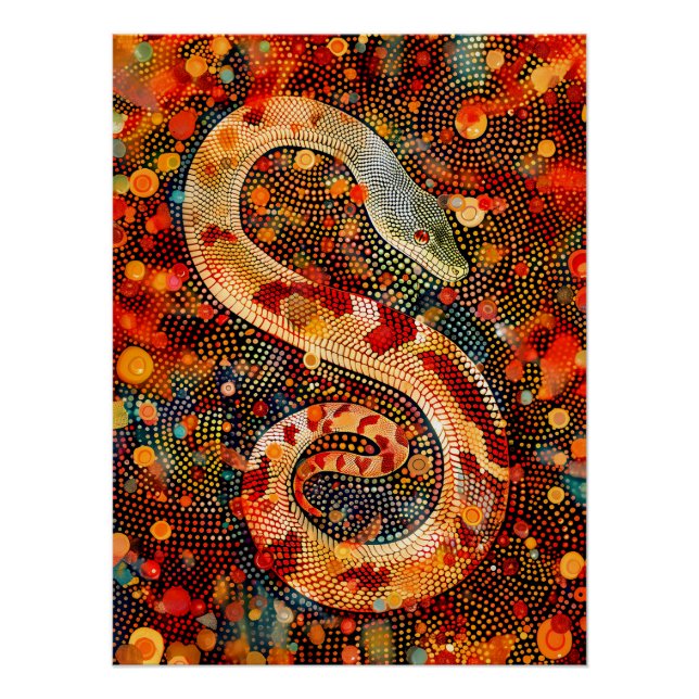 Snake in Aborigine Dot Art Style Poster (Front)