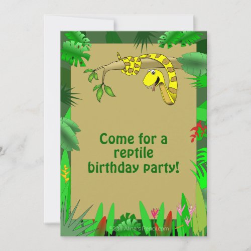 Snake in Tree Custom Reptile Birthday Invitations