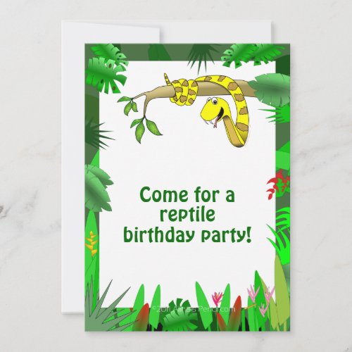 Snake in Tree Custom Reptile Birthday Invitations