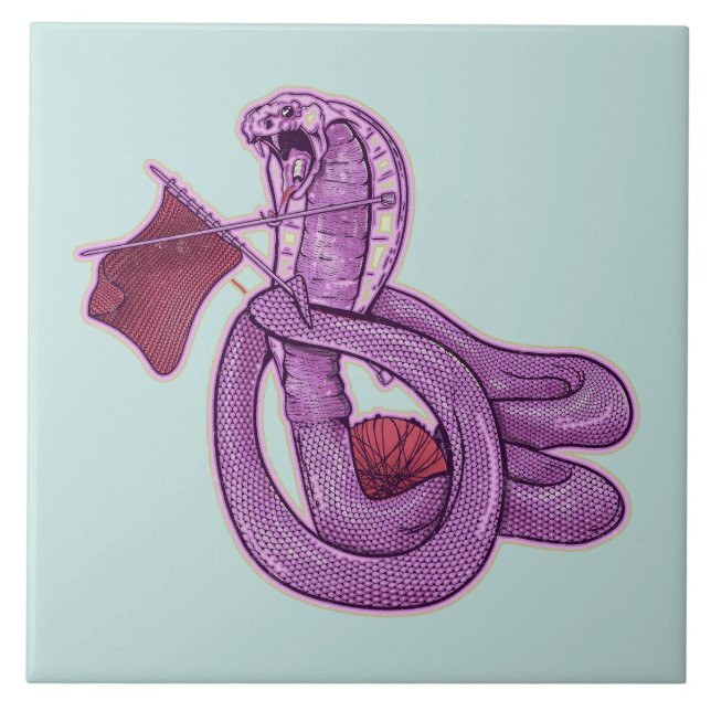 Snake Knitting Ceramic Tile (Front)