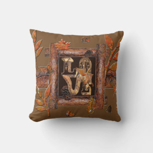 Snake Love Rustic Leaves Throw Pillow