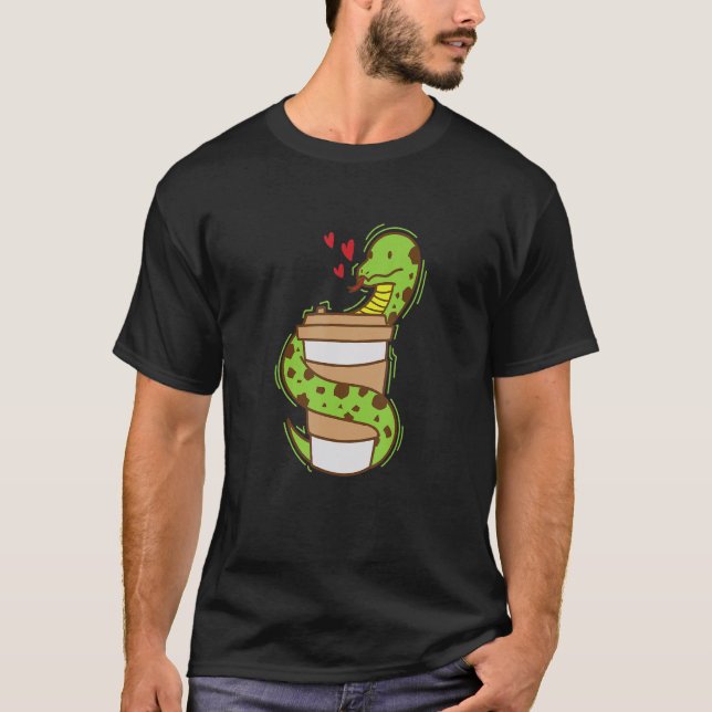 Snake loves Coffee Reptile Animal Zoo T-Shirt (Front)
