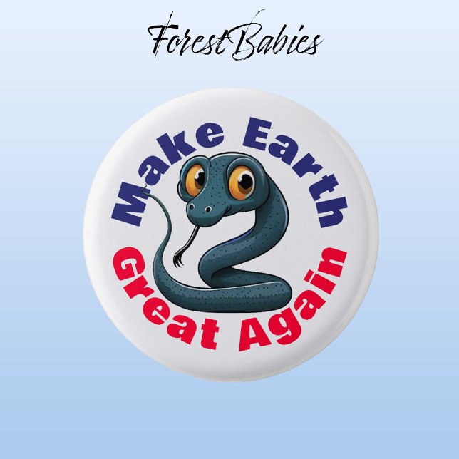 Snake, Make Earth Great Again, Cute Environmental Button (Indigo Snake🐍 Make Earth Great Again, ForestBabies Button)