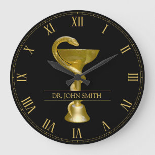 Snake Medical Bowl Hygieia Gold Caduceus Name Large Clock