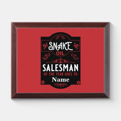 Snake oil salesman funny gifts for sales people  a award plaque