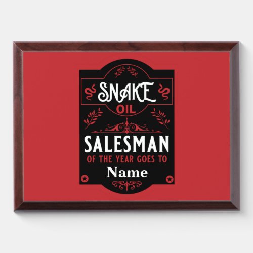 Snake oil salesman funny gifts for sales people  award plaque