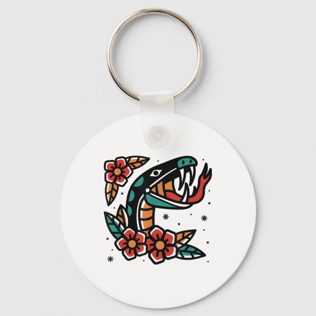 Snake Old School American Traditional Tattoo Flash Keychain (Front)