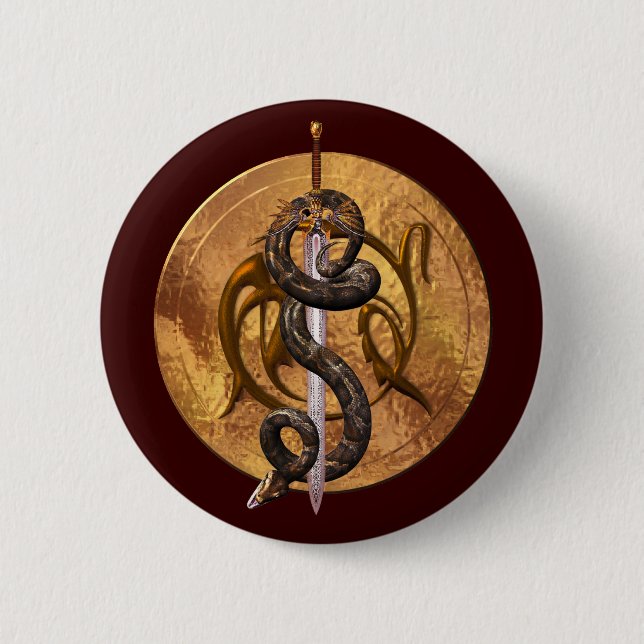 Snake on a Sword Pinback Button (Front)