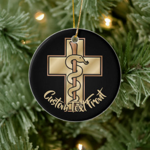 Snake on Cross Ceramic Ornament