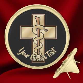 Snake on Cross Gold Finish Lapel Pin