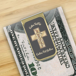 Snake on Cross Gold Finish Money Clip