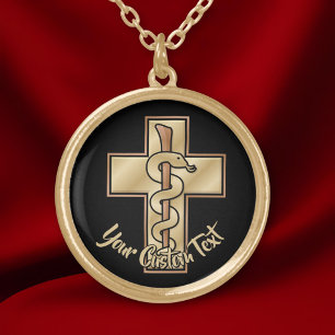 Snake on Cross Gold Plated Necklace