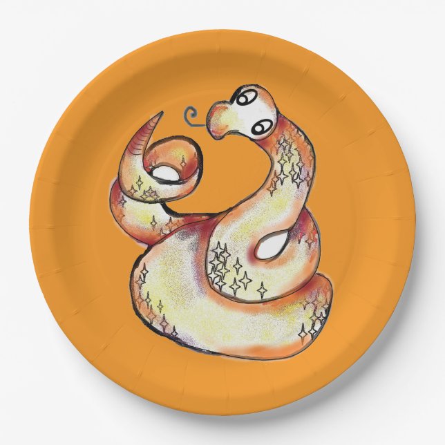 snake on orange paper plates (Front)
