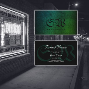 Snake Pattern Dark Teal Green Gradient Monogram Business Card