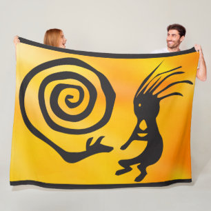 Snake Petroglyph Silhouette Kokopelli Fleece Blanket
