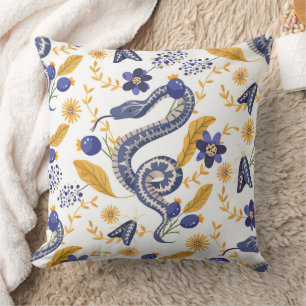 Snake Pillow with Floral Botanical Design – Unique