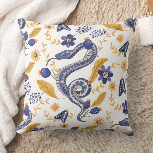 Snake Pillow with Floral Botanical Design – Unique (Blanket)