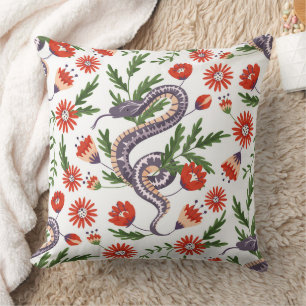 Snake Pillow with Floral Botanical Design– Unique