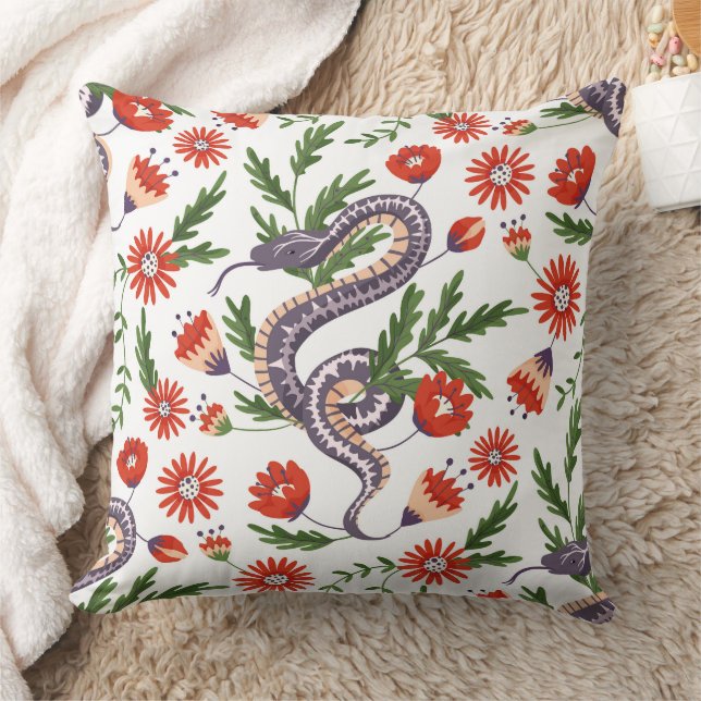 Snake Pillow with Floral Botanical Design– Unique (Blanket)