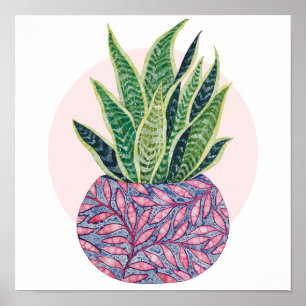 Snake Plant Colorful watercolor illustration Poster