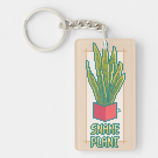 Snake Plant Pixel Art, Pixel Art Keychain (Front)