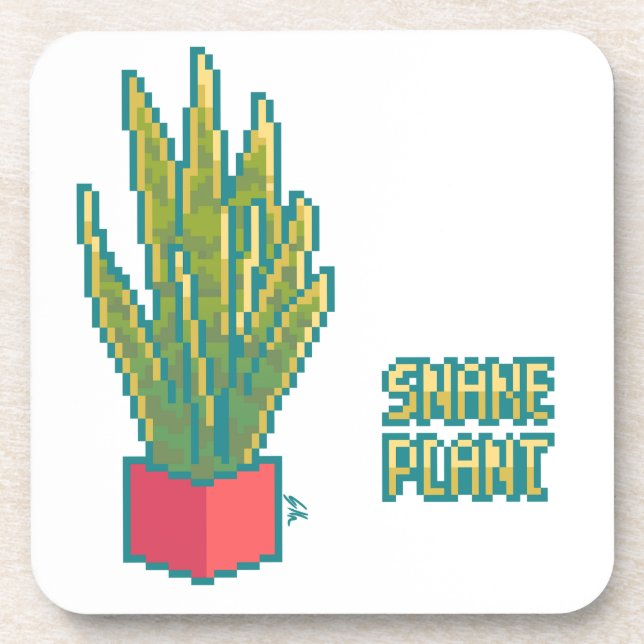 Snake plant Pixelart, Pixel Art Beverage Coaster (Front)