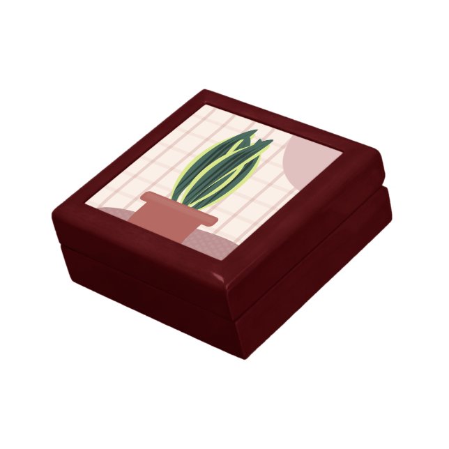 Snake Plants on Plaid Blush Background Pink Gift Box (Side)