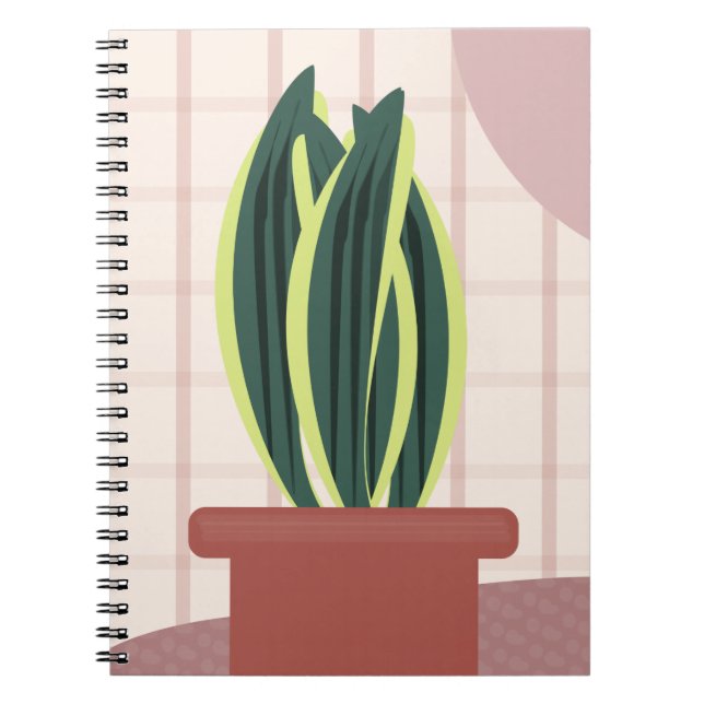 Snake Plants on Plaid Blush Background Pink Notebook (Front)
