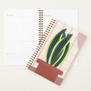 Snake Plants on Plaid Blush Background Pink Planner