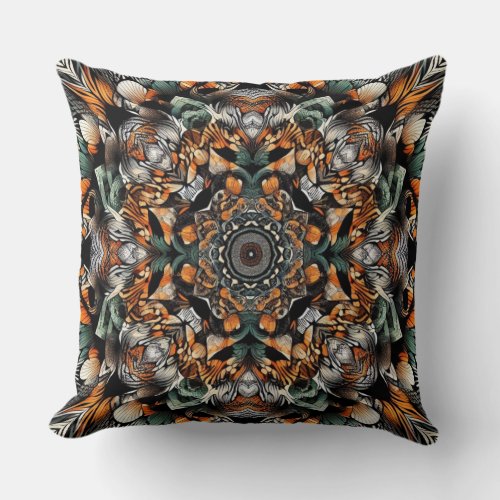 Snake Print Kaleidoscope in Orange Green Abstract  Throw Pillow