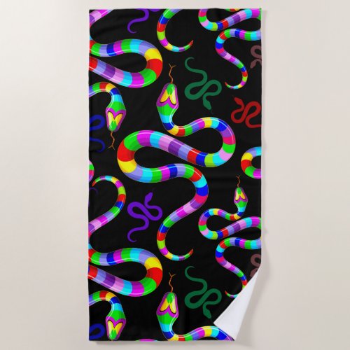 Snake Psychedelic Rainbow Colors Beach Towel