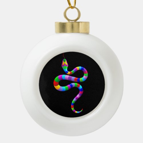Snake Psychedelic Rainbow Colors Ceramic Ball Christmas Ornament