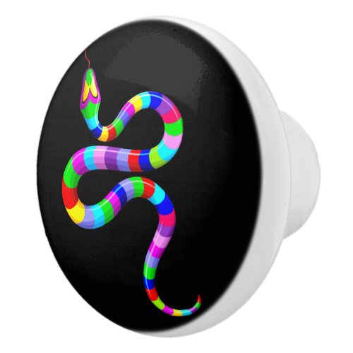 Snake Psychedelic Rainbow Colors Ceramic Knob