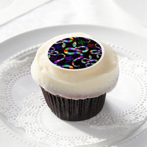 Snake Psychedelic Rainbow Colors Edible Frosting Rounds