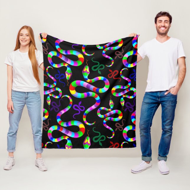 Snake Psychedelic Rainbow Colors Fleece Blanket (In Situ)