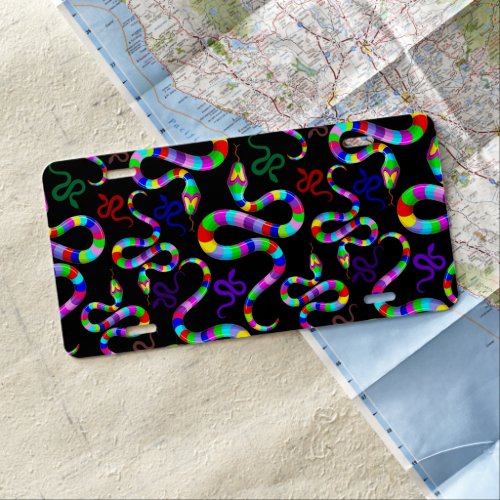 Snake Psychedelic Rainbow Colors License Plate