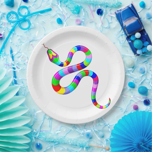 Snake Psychedelic Rainbow Colors Paper Plates (Party)
