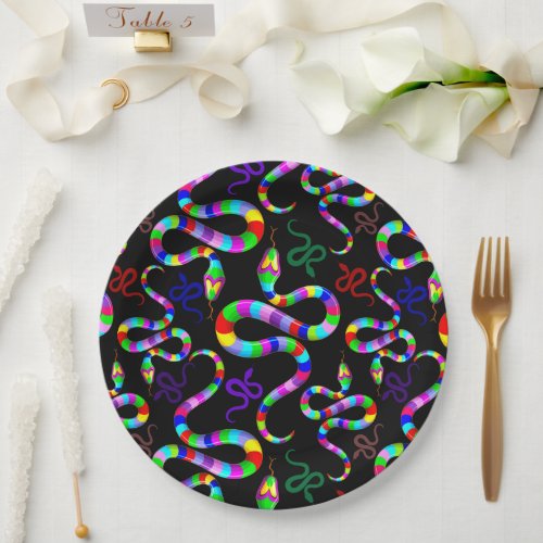 Snake Psychedelic Rainbow Colors Paper Plates