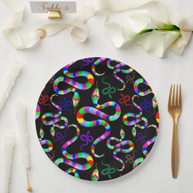 Snake Psychedelic Rainbow Colors Paper Plates (Wedding)