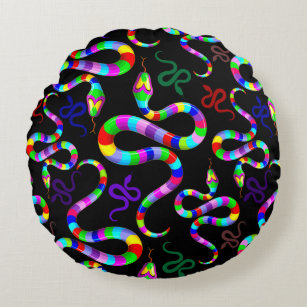Snake Psychedelic Rainbow Colors Round Pillow