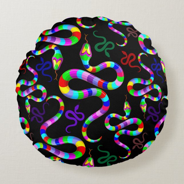 Snake Psychedelic Rainbow Colors Round Pillow (Front)