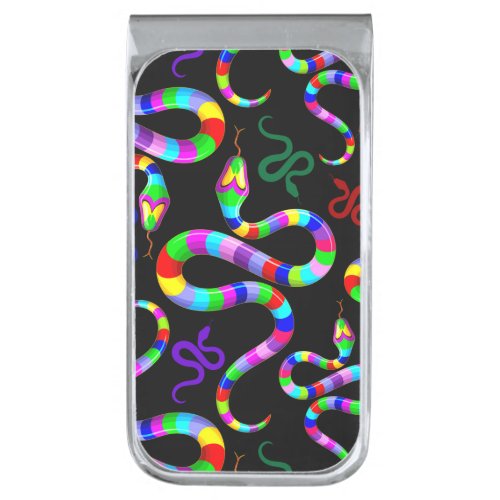 Snake Psychedelic Rainbow Colors Silver Finish Money Clip