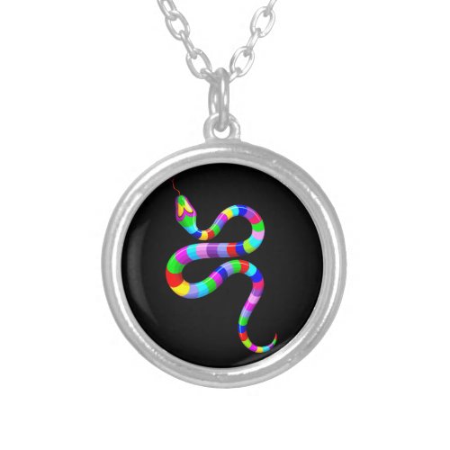 Snake Psychedelic Rainbow Colors Silver Plated Necklace