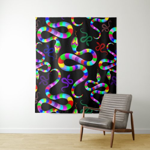 Snake Psychedelic Rainbow Colors Tapestry